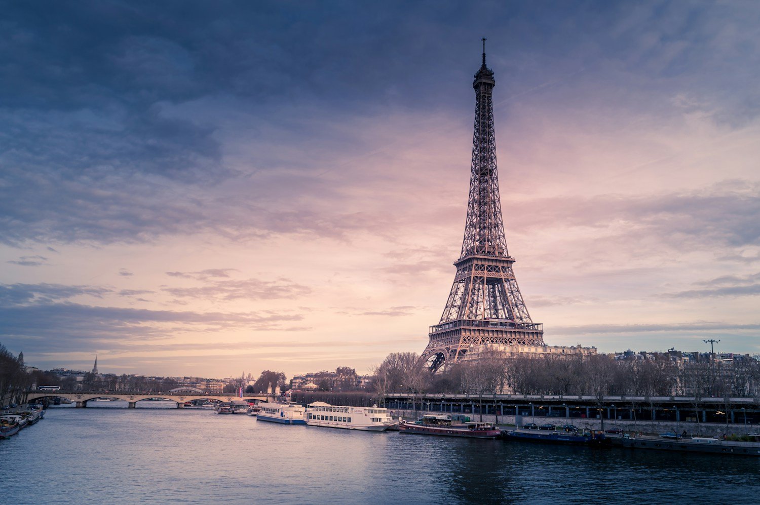 Eiffel Tower above the River Seine in Paris, France.